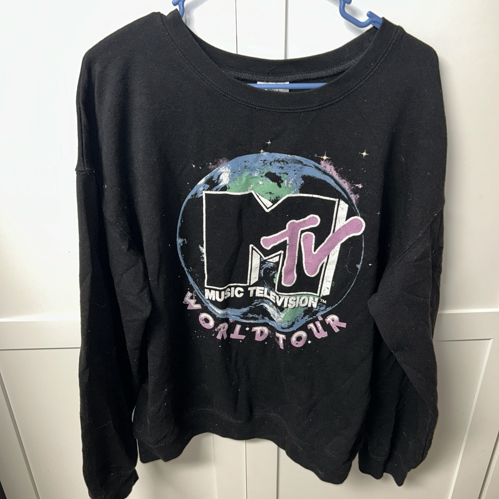MTV Music Television‎ WORLD TOUR Pullover SWEATSHIRT Size XL (15-17) Black